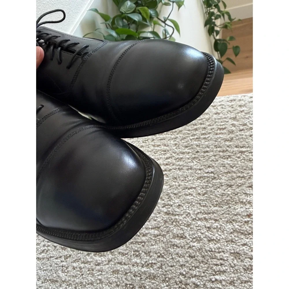 Santoni Cap Toe Oxford Men‎ 9.5 Black Leather Dress Shoes Made in Italy LUXURY